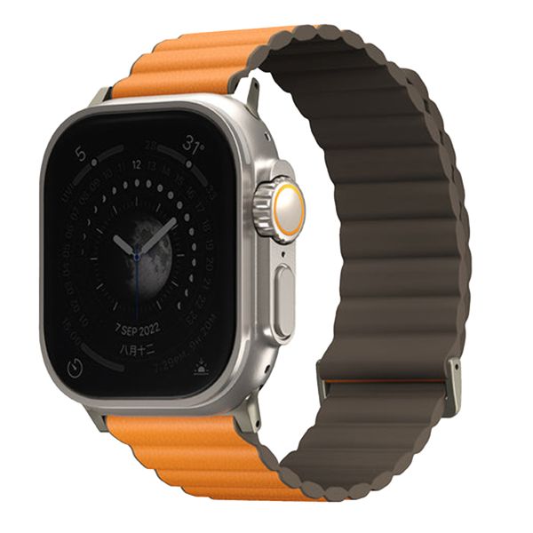 Uniq Revix Premium Edition dubbelzijdig bandje Apple Watch Series 1 t/m 10 / SE / Ultra (2) (44/45/46/49 mm) - Khaki/Saffron Orange