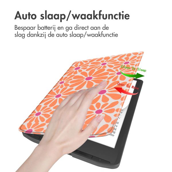 imoshion Design Slim Soft Case Sleepcover Pocketbook InkPad Color 3 / InkPad 4 - Orange Flowers Connect