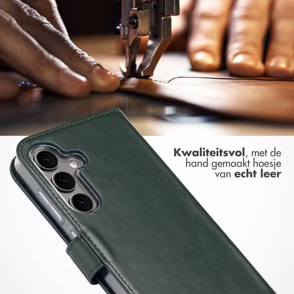 Selencia Echt Leren Bookcase Samsung Galaxy S25 Plus - Groen