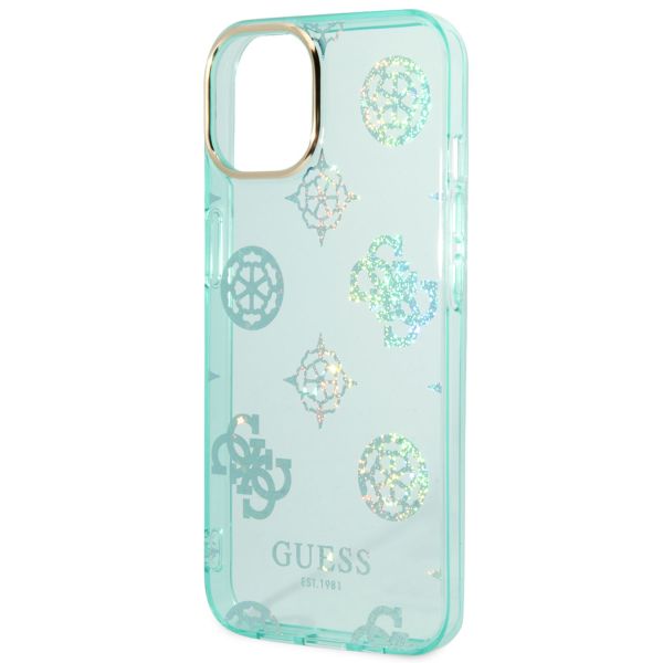 Guess Peony Glitter Backcover iPhone 14 - Turquoise