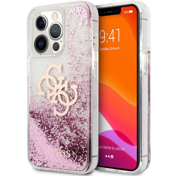 Guess 4G Logo Liquid Glitter Backcover iPhone 13 Pro Max - Pink