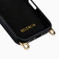 Selencia Rivièra MagSafe Backcover met afneembare haakjes voor de Apple iPhone 16 Pro Max - Velvet Black + Sleek Chain (130 cm) - Gold