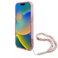 Guess MagSafe IML Flowers Case met beads strap Apple iPhone 15 Pro - Pink