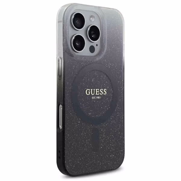 Guess MagSafe IML Glitter Gradient Case Apple iPhone 16 Pro - Zwart