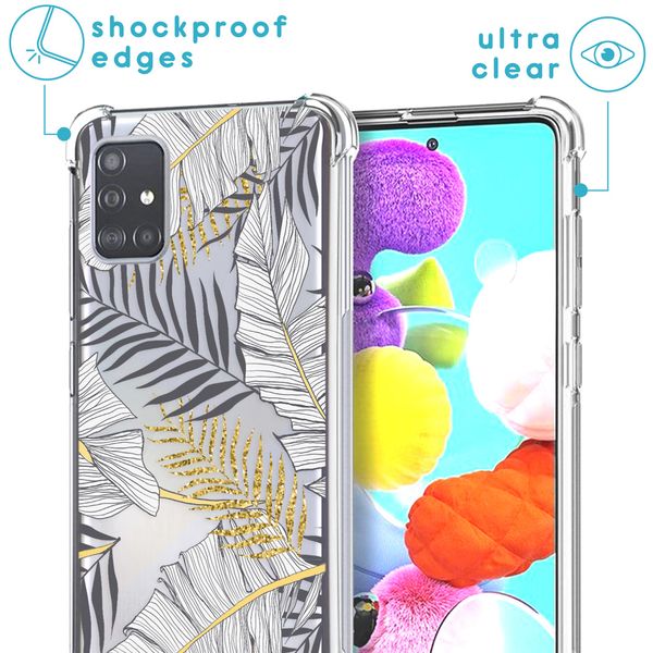 imoshion Design hoesje met koord Samsung Galaxy A71 - Bladeren - Zwart / Goud