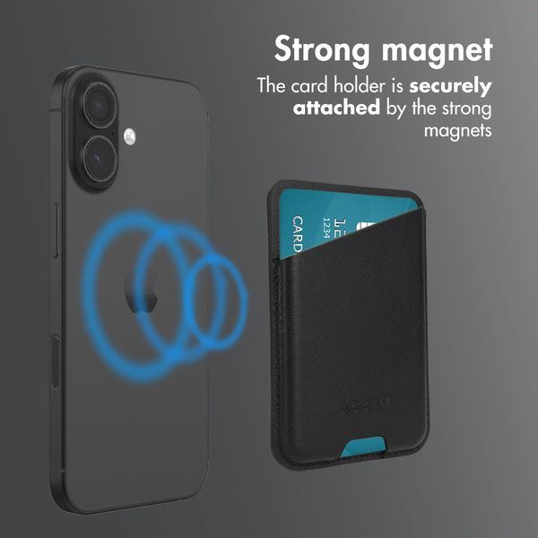 Accezz Magnetic Leather Card Holder - Compatible with Apple Find My - Onyx Black