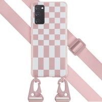 Selencia Siliconen design hoesje met afneembaar koord Samsung Galaxy S20 FE - Irregular Check Sand Pink