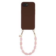 Selencia Rivièra MagSafe Backcover met afneembare haakjes voor de Apple iPhone 17e / 16e - Choco Brown + Satin Crush Polskoord - Cosmic Candy