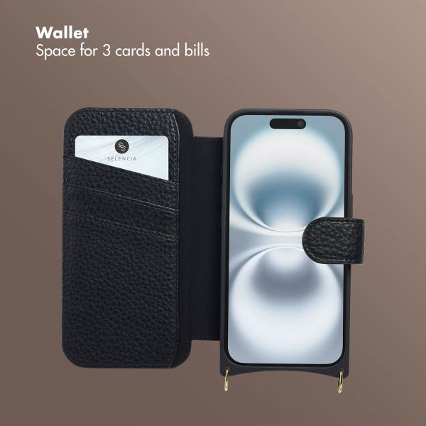 Selencia Riva Bookcase with MagSafe and phone strap Apple iPhone 16 - Black