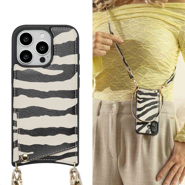 Selencia Nova Phone Case with Cord and Card Holder Apple iPhone 16 Pro - Zazzy Zebra