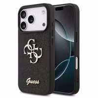Guess 4G Metal Logo Glitter Backcover Apple iPhone 17 Pro Max - Zwart