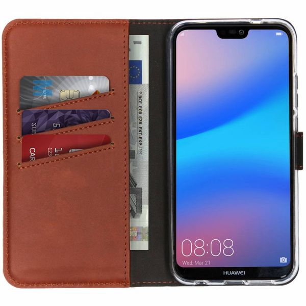 Selencia Echt Leren Bookcase Huawei P20 Lite - Lichtbruin