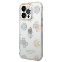 Guess Peony Glitter Backcover iPhone 14 Pro - Wit