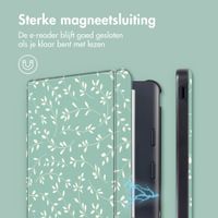 imoshion Design Slim Hard Case Sleepcover met stand Kobo Libra Colour - Smoke Green Flowers