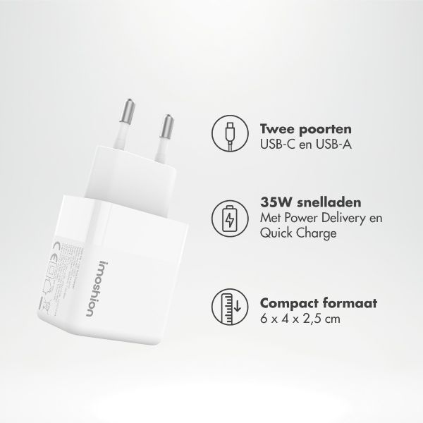 imoshion Oplader - USB-C en USB-A - Power Delivery en Quick Charge - 35W + USB-C naar USB-C kabel - 1 meter - Wit