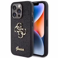 Guess 4G Metal Logo Glitter Backcover Apple iPhone 15 Pro - Zwart