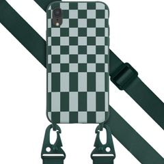 Selencia Siliconen design hoesje met afneembaar koord iPhone Xr - Irregular Check Green