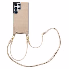 Selencia Nova Croco Telefoonhoes met Koord en Pashouder Samsung Galaxy S25 Ultra - Beige