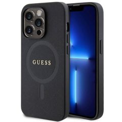 Guess Saffiano Backcover MagSafe iPhone 15 Pro Max - Zwart