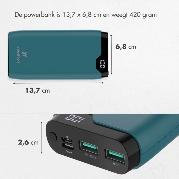 imoshion Powerbank - 20.000 mAh - Quick Charge en Power Delivery - Petrol Green