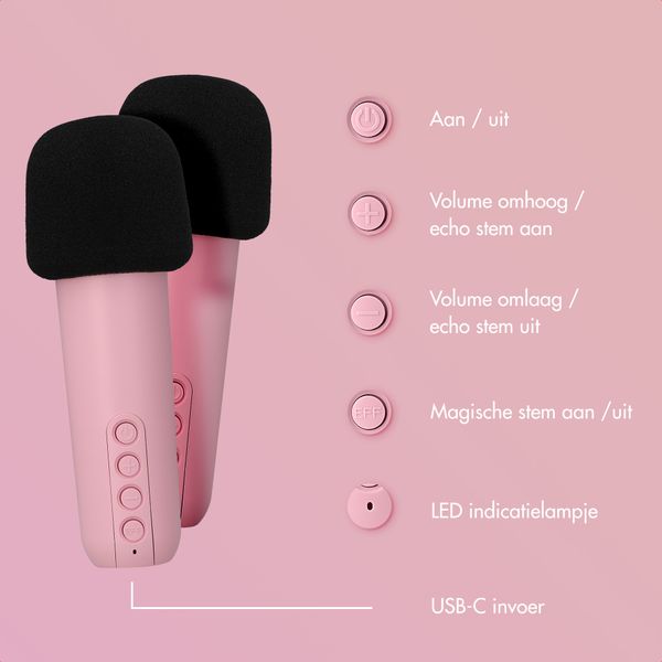 imoshion Sing & Shine Karaoke set - Speaker en 2 Microfoons - Candy Pink