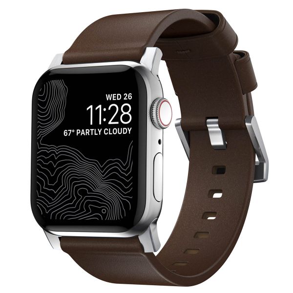 Nomad Modern Band van leder Apple Watch Series 1 t/m 10 / SE / Ultra (2) (44/45/46/49 mm) - Bruin/Zilver