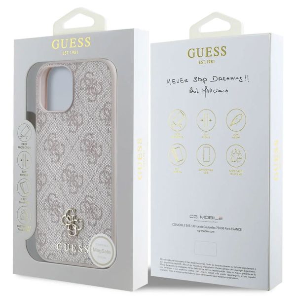 Guess 4G Metal Logo Backcover MagSafe Apple iPhone 15 - Roze