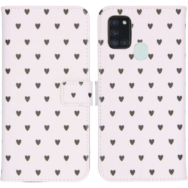 imoshion Design Softcase Bookcase Galaxy A21s - Hearts Allover White