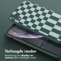 Selencia Siliconen design hoesje met afneembaar koord iPhone Xr - Irregular Check Green