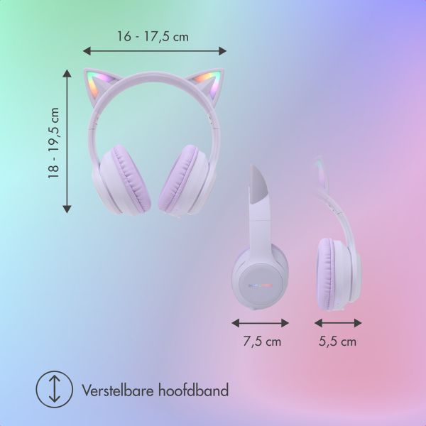 imoshion Draadloze Kinderkoptelefoon LED Light Cat Ear - Decibelbegrenzer - Met AUX kabel - Lavender Lilac