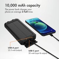 imoshion Solar Powerbank 10,000 mAh - Solar-Powered Wireless Powerbank - Quick Charge and Power Delivery - Black