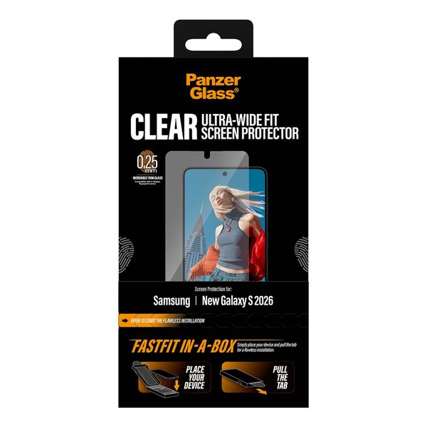PanzerGlass Ultra Wide Fit FastFit in-a-box Screenprotector Samsung Galaxy S26