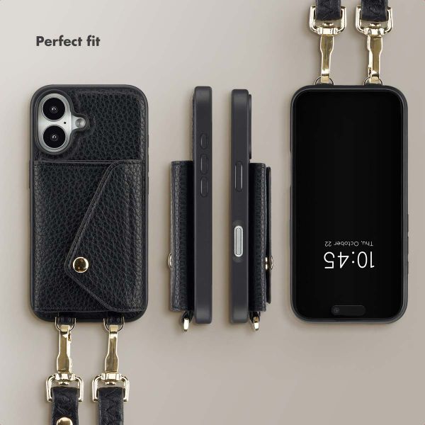 Selencia Sera Phone Case with Cord and Envelope Card Holder Apple iPhone 16 - Black