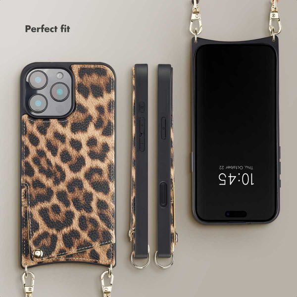 Selencia Nova Phone Case with Cord and Card Holder Apple iPhone 16 Pro Max - Leopard
