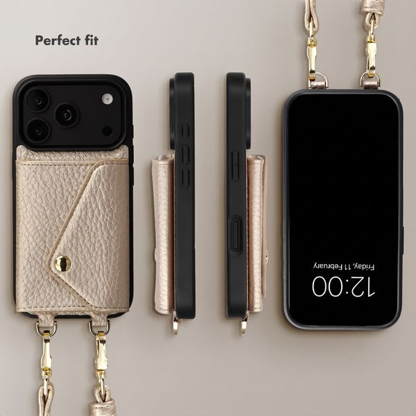 Selencia Sera Phone Case with Cord and Envelope Card Holder Apple iPhone 18 Pro Max / 17 Pro Max - Champagne