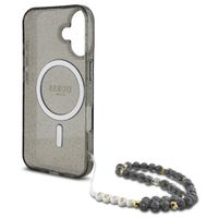Guess MagSafe IML Glitter Case met beads strap Apple iPhone 16 - Zwart