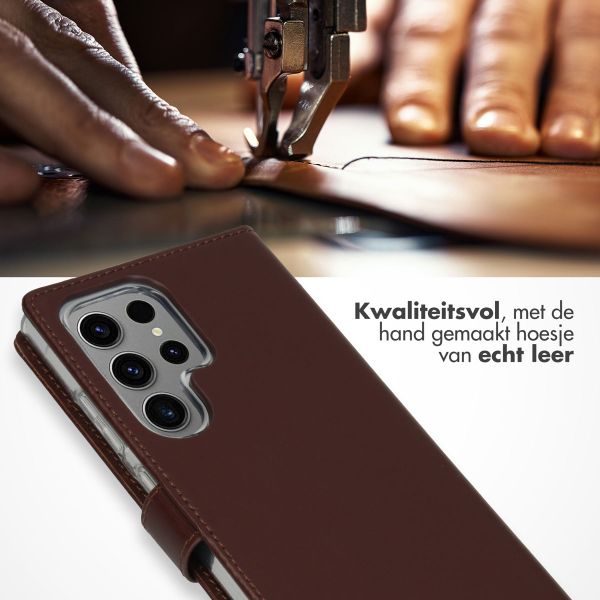 Selencia Echt Leren Bookcase Samsung Galaxy S24 Ultra - Donkerbruin
