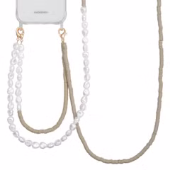 Selencia Telefoonkoorden set met Parels en Elastiekjes - Greige