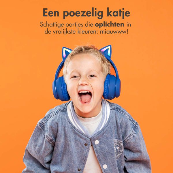 imoshion Kids LED Light Cat Ear Bluetooth Headphones - Kinder koptelefoon - Draadloze koptelefoon + AUX kabel - Cobalt Blue