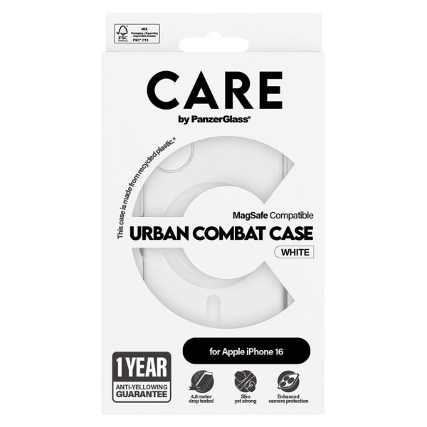 CARE by PanzerGlass Urban Combat Case MagSafe iPhone 16 - Transparant / Wit