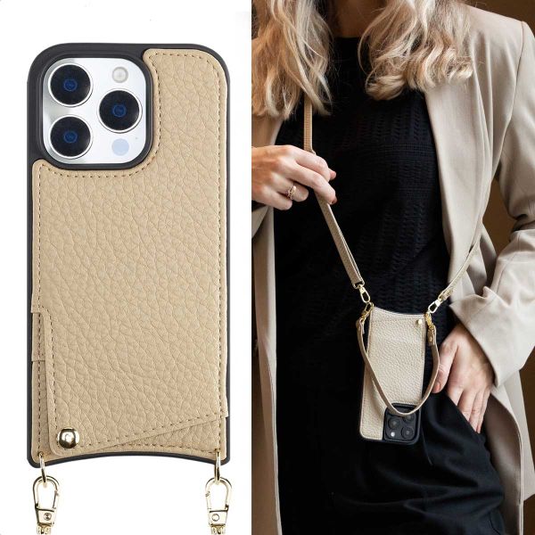 Selencia Nova Phone Case with Cord and Card Holder Apple iPhone 16 Pro - Beige