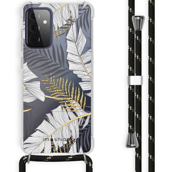 imoshion Design hoesje met koord voor Samsung Galaxy A72 - Bladeren - Zwart / Goud