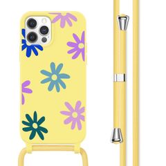 imoshion Siliconen design hoesje met koord iPhone 12 (Pro) - Yellow Flower Distance