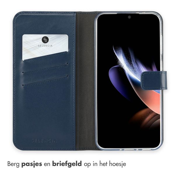 Selencia Echt Leren Bookcase Samsung Galaxy A36 / A56 - Blauw