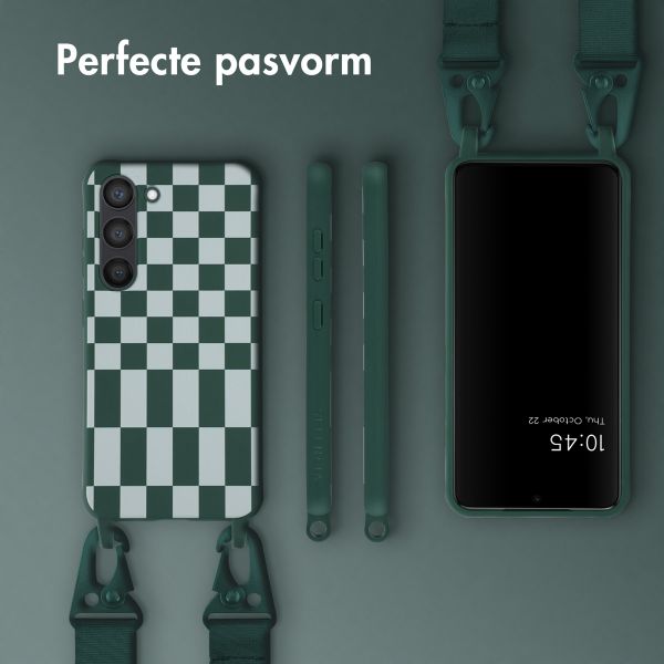 Selencia Siliconen design hoesje met afneembaar koord Samsung Galaxy S23 - Irregular Check Green