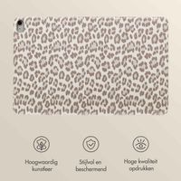 Selencia Sabi Bookcase met panterprint Apple iPad 11 (2025) 11 inch A16 / iPad 10 (2022) 10.9 inch - Soft Ivory