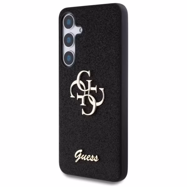 Guess 4G Metal Logo Glitter Backcover Samsung Galaxy S25 - Zwart