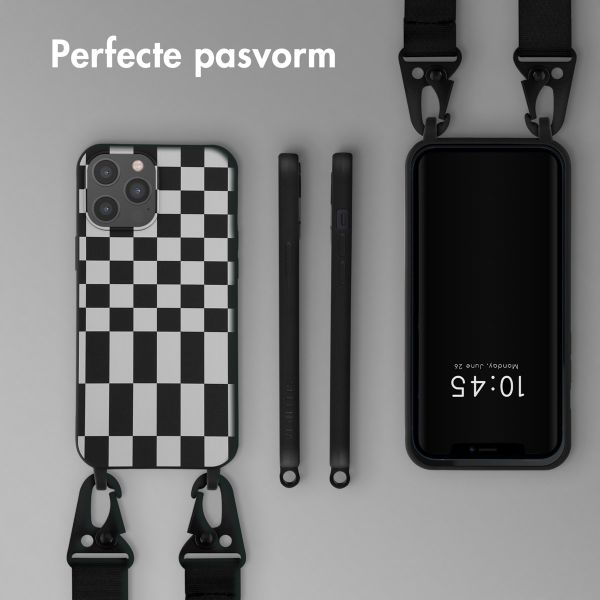 Selencia Siliconen design hoesje met afneembaar koord Apple iPhone 12 Pro Max - Irregular Check Black
