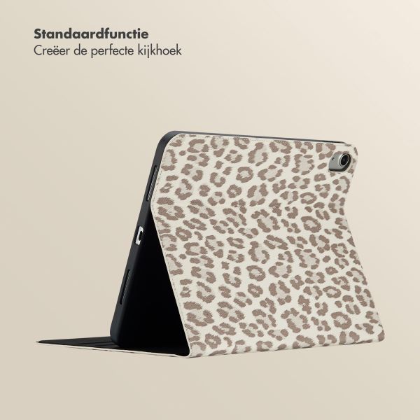 Selencia Sabi Bookcase met panterprint Apple iPad 11 (2025) 11 inch A16 / iPad 10 (2022) 10.9 inch - Soft Ivory