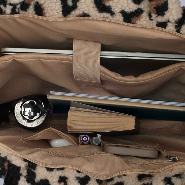 Selencia Zaya Tote Bag - Teddy Laptoptas 16 inch - Leopard